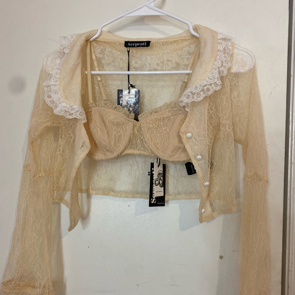 Serpenti apparel lace cardigan and bustier set